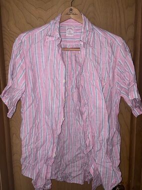 Brooks Brothers 346 Pink Linen Short Sleeve Button Down Shirt